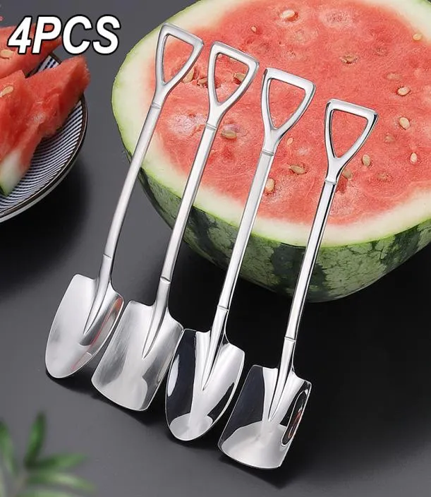 304 Wassermelonenlöffel kreativer Spatenspitzen Tipps Shovel Löffel Edelstahl Kaffee Rührendes Paar kreativer süßer Obstdessert Löffel FASH2863184