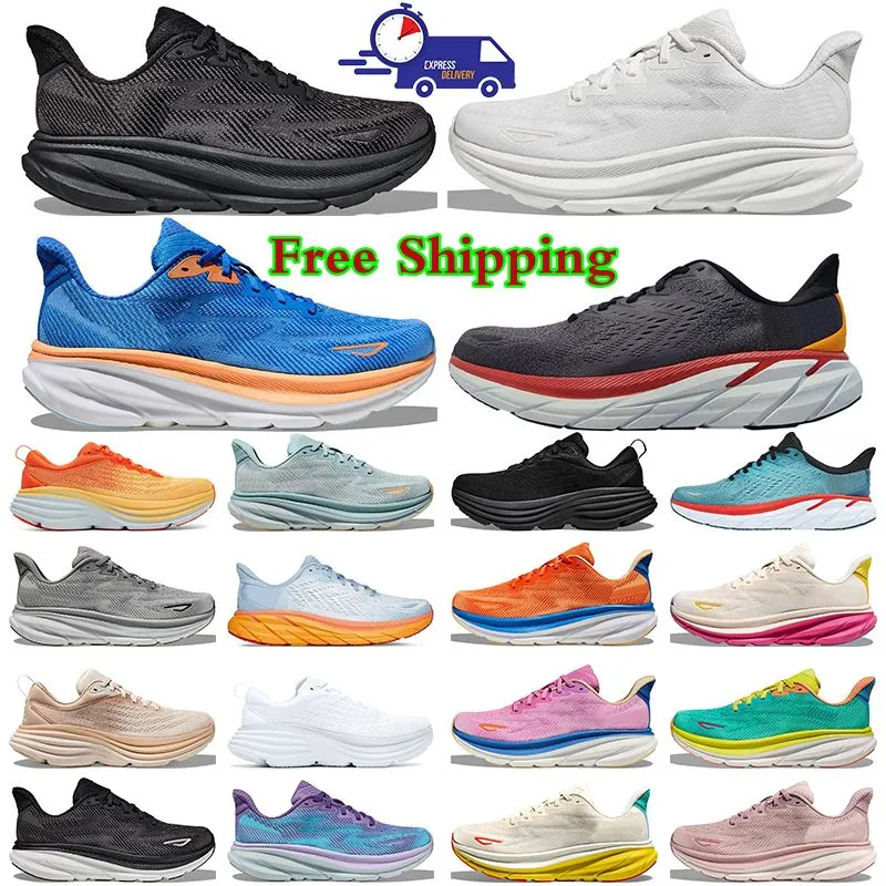 free shipping designer bondi 8 clifton 9 running shoes for men women Black White Lime Glow Mist Black mens sneakers trainers outdoor