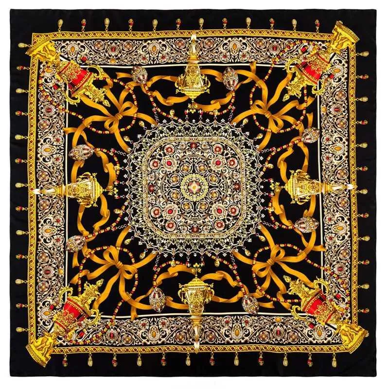 Schals POBING Seidenschal Frauen große Schals Kette Stoles Square Bandana Luxus Kerchief Hijab Frauen Foulards 130 cm Q240508