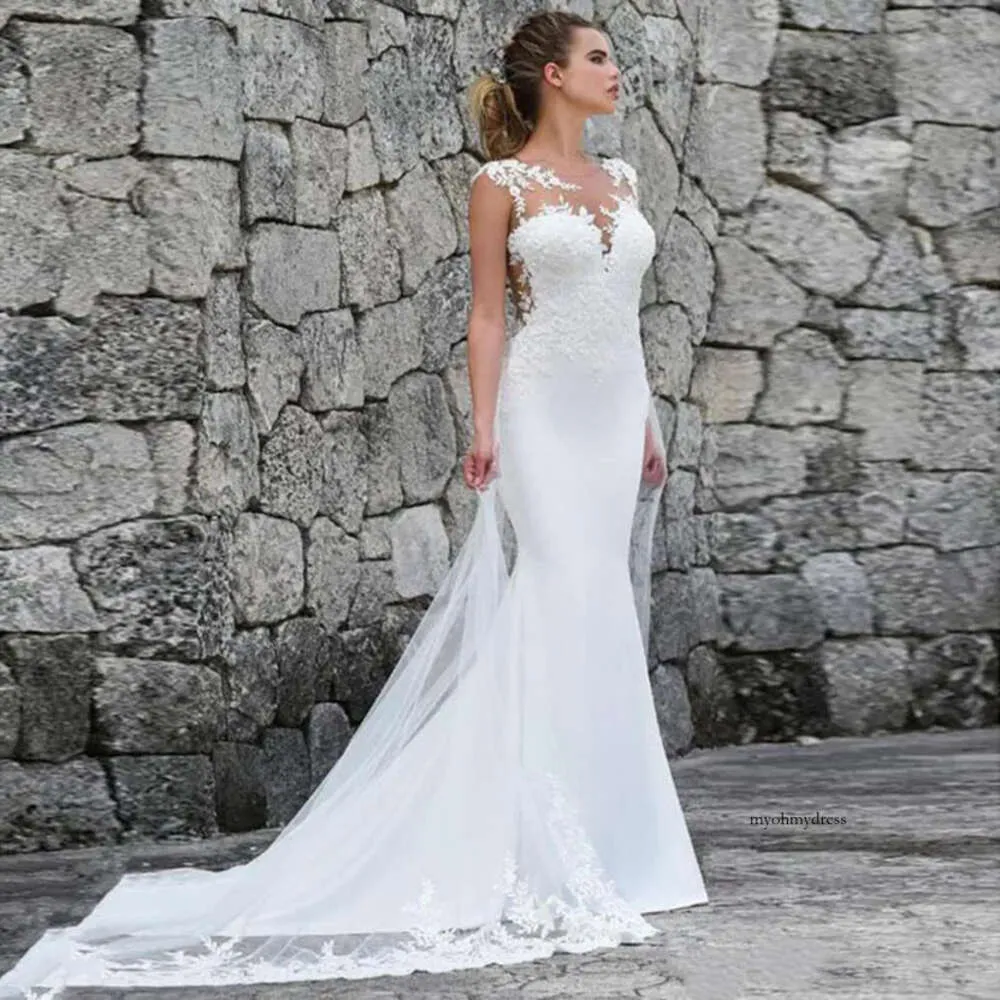 2021 Bröllopsklänningar Vit sjöjungfru med spetsar plus storlek Brudklänningar Vestidos de Boho klänning Beach Gothic växer 0509