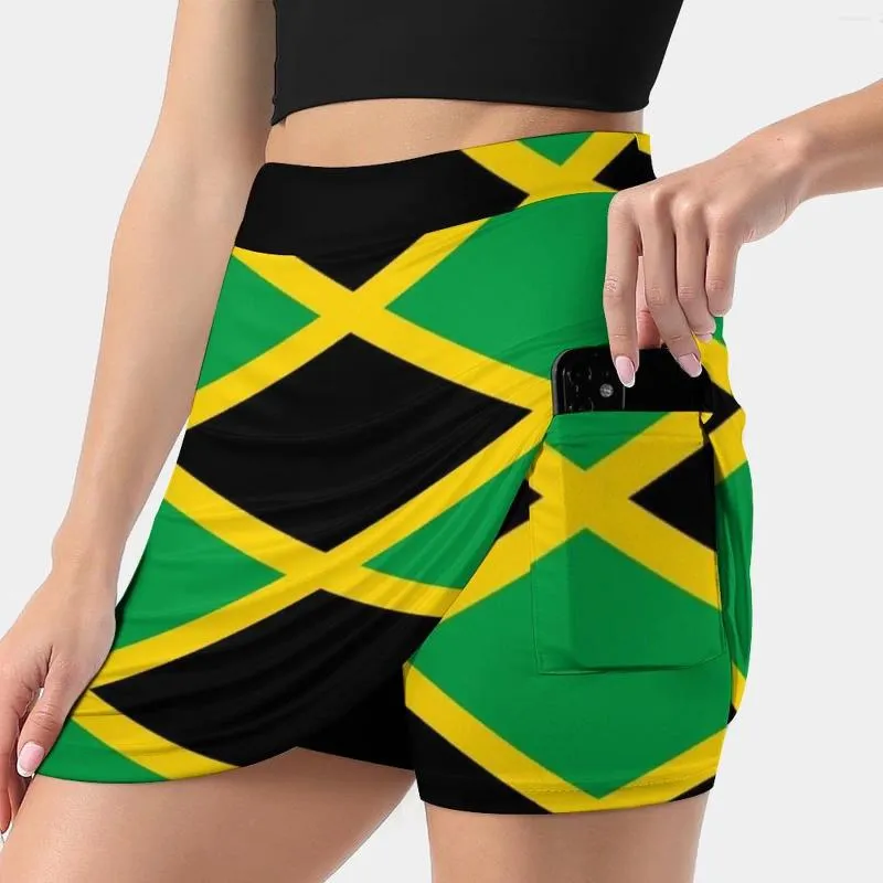 Jupes Jamaïcain National Flag Jupe féminine avec Pocket vintage imprimer une ligne des vêtements d'été