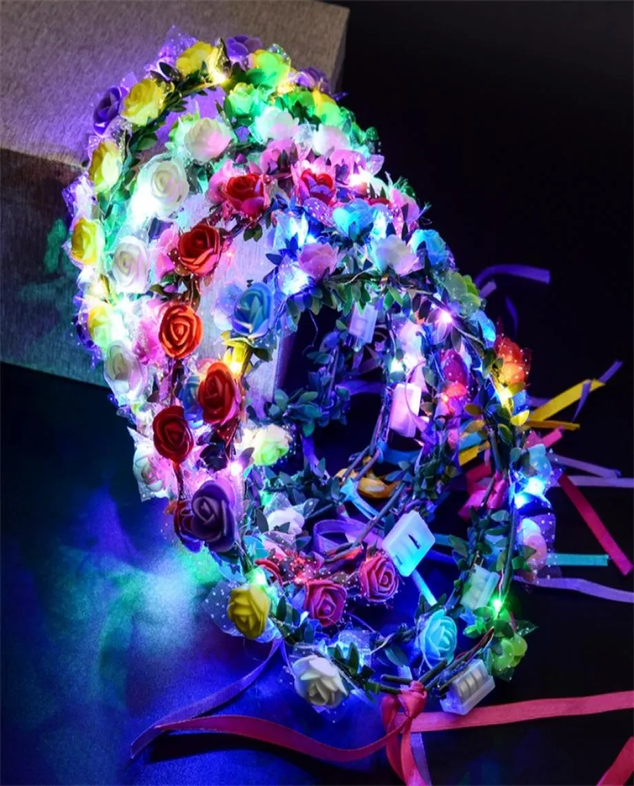 Nowy styl LED Flower Wreath Suknia Włosy Garland Bridal Druhna Kwiatowa Korona Hawajska nadmorska dekoracje wakacyjne akcesoria 3JT8603140