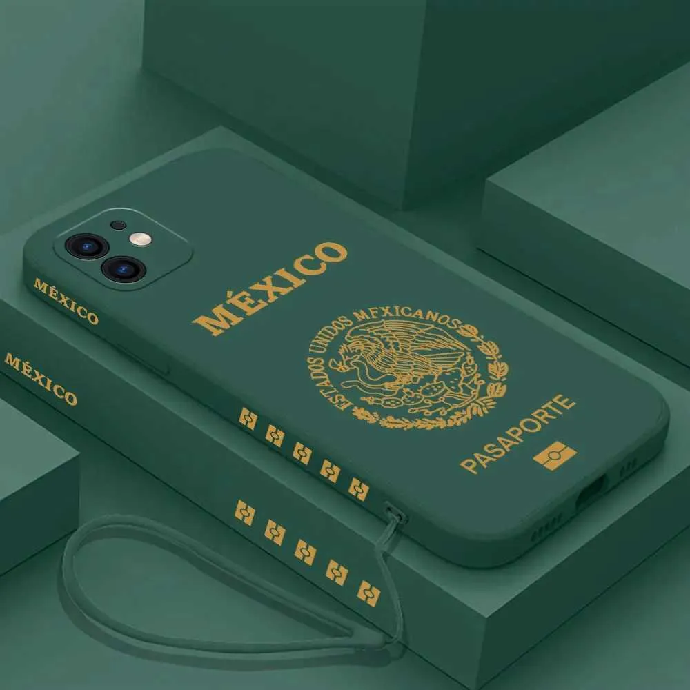 Mobiltelefonfodral mexikanska pass telefonfodral lämpligt för iPhone 15 14 13 12 11 Pro Max Mini XR XSMAX SE 8 Plus Soft Liquid Silicone Cover J240509