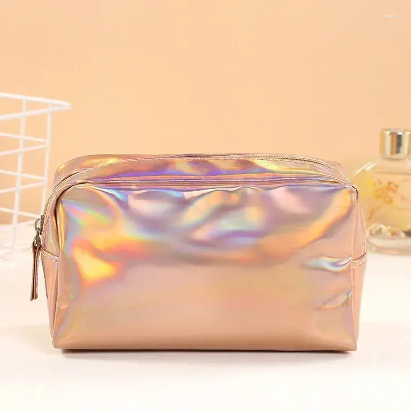 Cosmetic Bags Solid Color Laser Bag Ins Wind PVC Waterproof Wash Storage Makeup Gift Pouch Travel Organizer