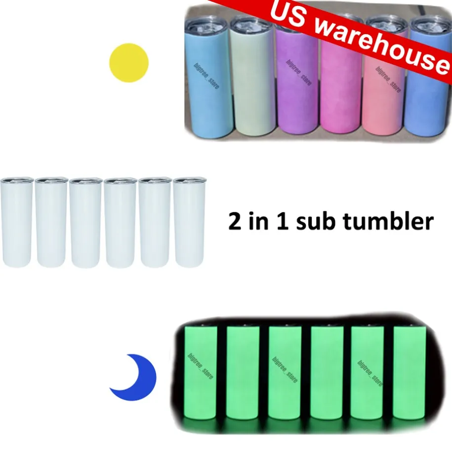 Dos funciones 20oz Sublimación Tumbler Glow in the Dark UV Color Chang Shimmer US Warehouse 259o