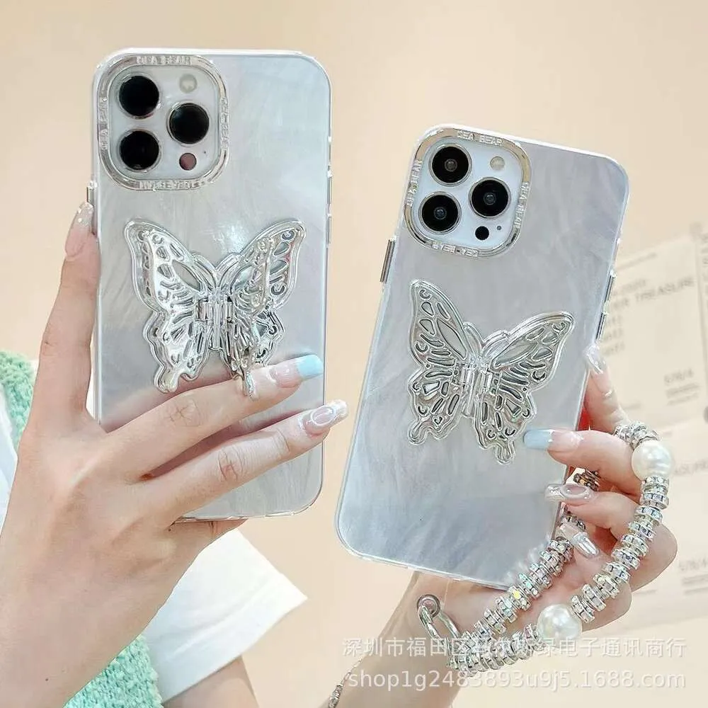 Suitable for iPhone 15 ProMax Plating Circle 13 Pro 3D Metal Butterfly Bracelet P60 Advanced Protective Cover