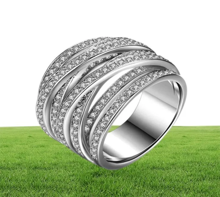 Vecalon Female Ring Pave Impostazione 5A zircone cz Anelli nuziali per donne 10kt White Gold Pieched Engagement Band Gift7913059