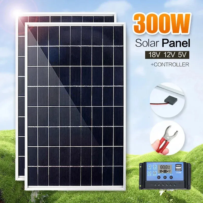 300W Solar Panel Kit Complete 5V 12V Polycrystalline USB Power Portable Outdoor Oplaadbare zonnecelgenerator voor camping 240508