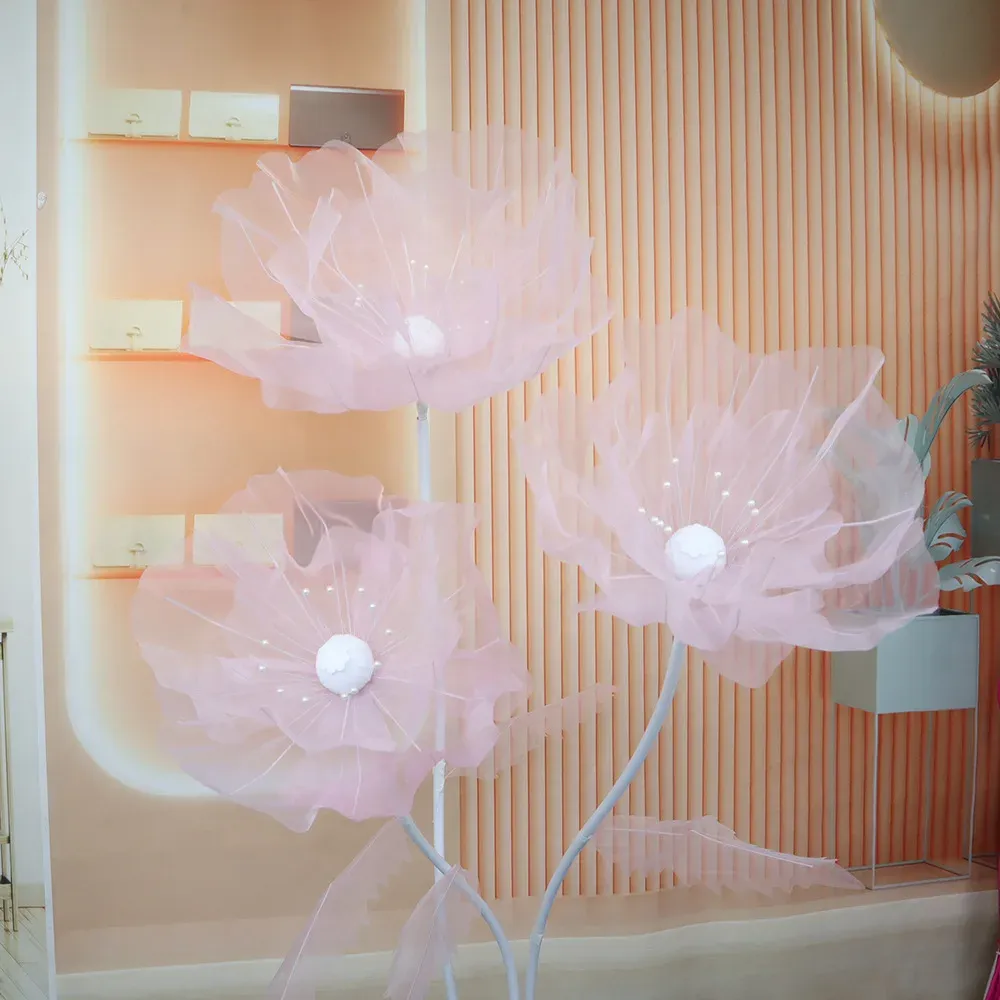 Coroa de grinaldas gigantes gaze gaze fios de papoula artificial decoração de casas casamentos decoração de decoração de flore wreath event cenário de flores