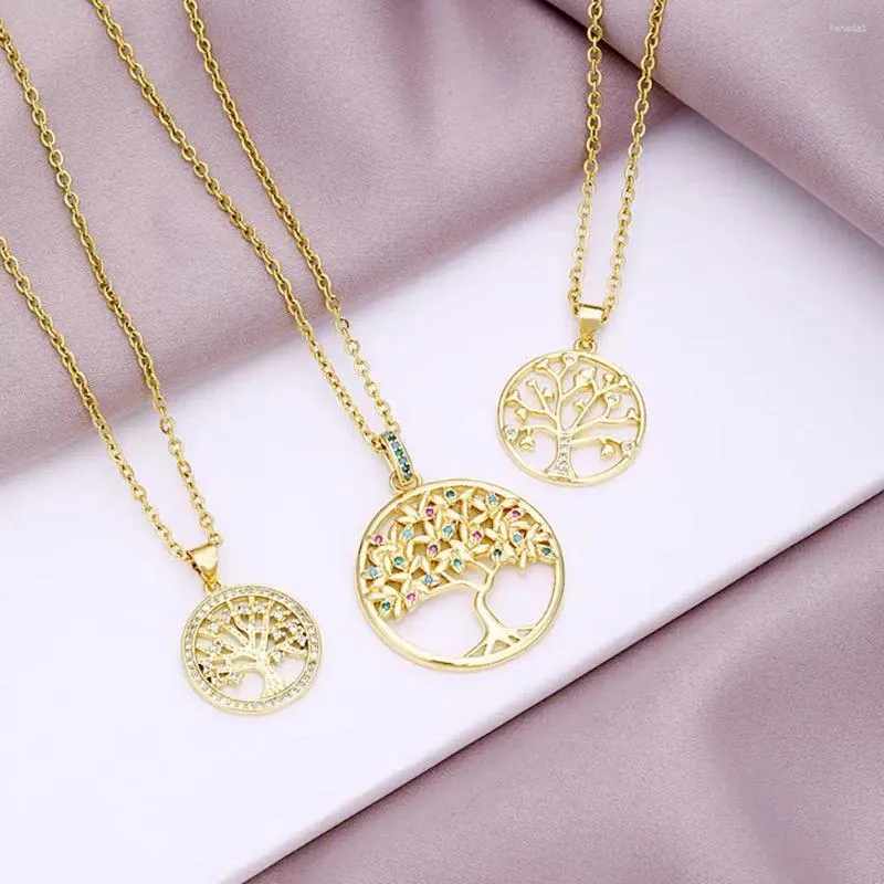 Pendant Necklaces Fashion Party Luxury Gold Plated Micro-inlaid Zircon Tree Life Necklace For Women Jewelry Gift