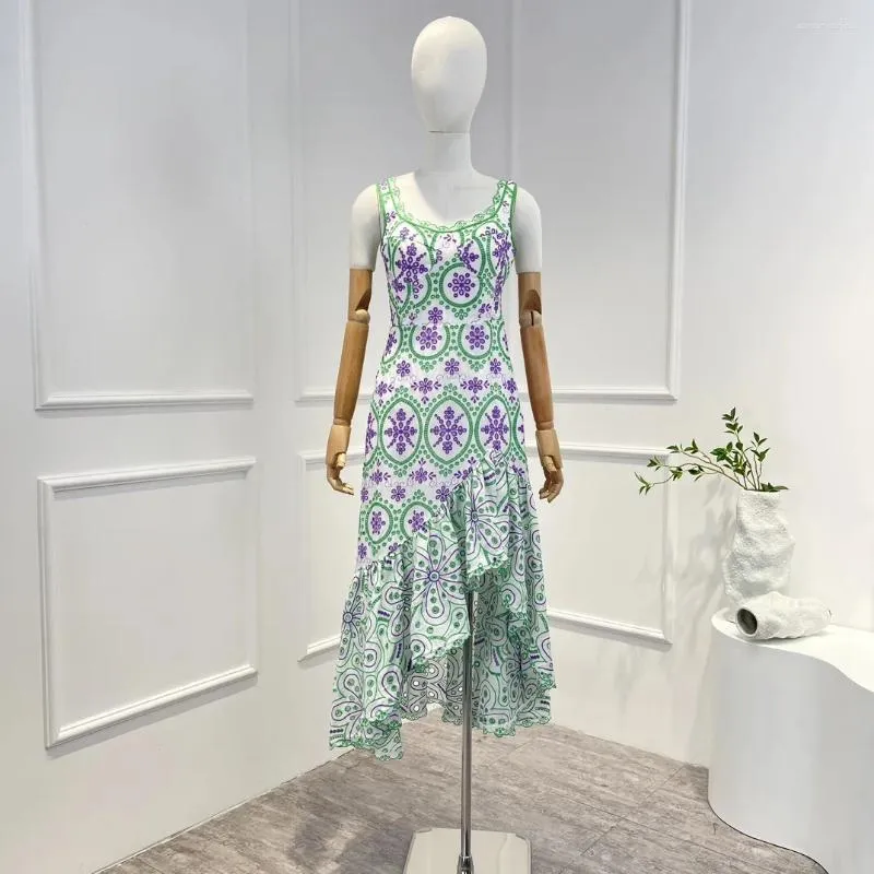 Partykleider 2024 Kollektion Hochwertiger Drucktankhülsen Pergament Asymmetrische Hem Midi Kleid für Frauen