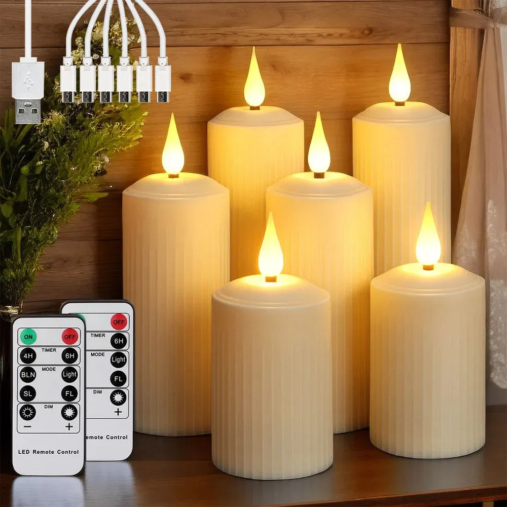 Laddningsbara LED -ljus med USB 2 Fjärrtät pelare för bröllopsbord Elektljus Flickande Flame Tealight 240430
