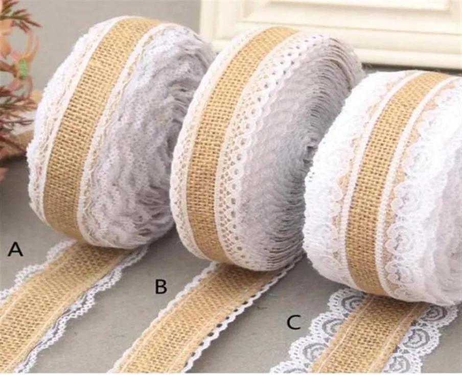 10m lot 2 5cm lace Linen Handmade Christmas Crafts Jute Burlap Band Ribbon Roll white Lace Trim Edge Rustic Wedding Decoration Par7608235