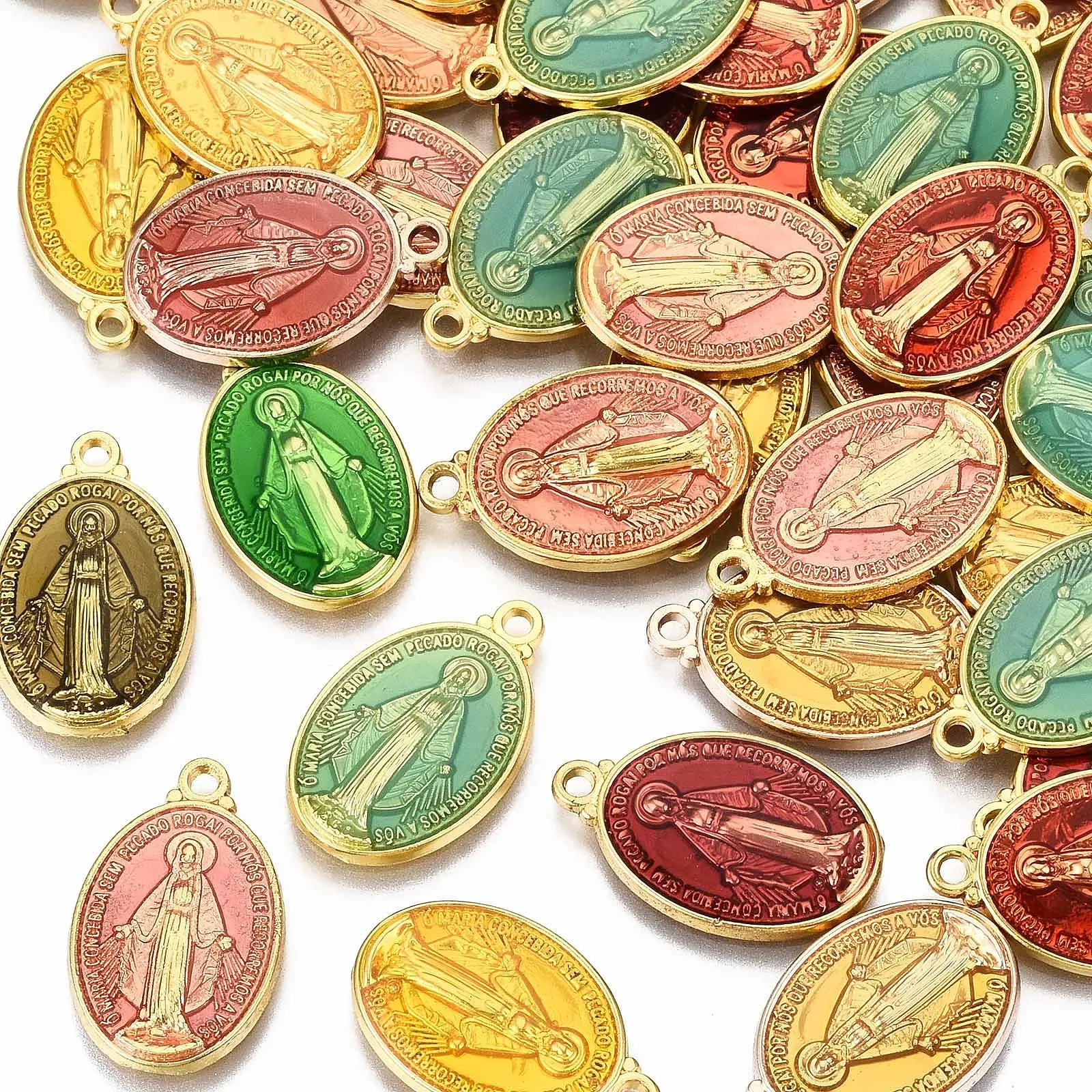 10 pezzi religione ovale con pendenti a smalto in ottone di santo fascino di colore misto placcato per la collana di ricerca fai -da -te 195x12x2mm 240507