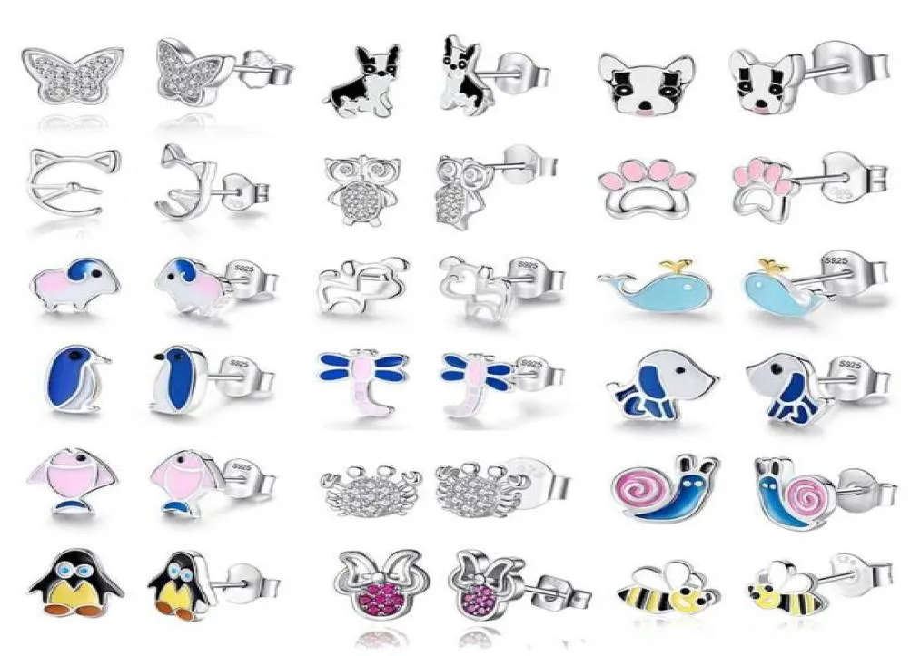 Authentic 925 Sterling Silver Earrings Insect Honey Bee Animal Dog Cat Stud Earrings for Women Girls Kids Fashion Jewelry Gift6410781