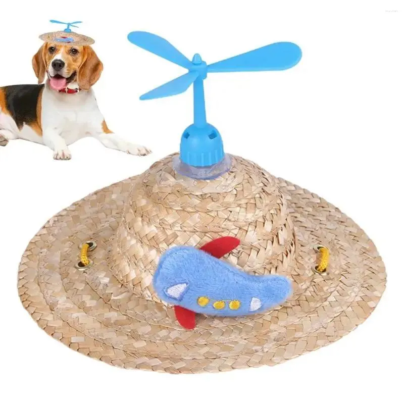 Hondenkleding Pet Hoed Cat en Straw Bamboo Dragonfly Cowboy Verstelbaar Rope Zomer Sunshade Zonbescherming Decoratief