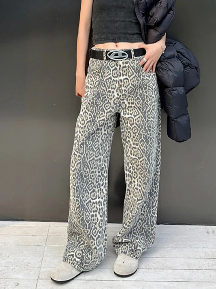 Streetwear Leopard Print Y2K jeans voor vrouwen