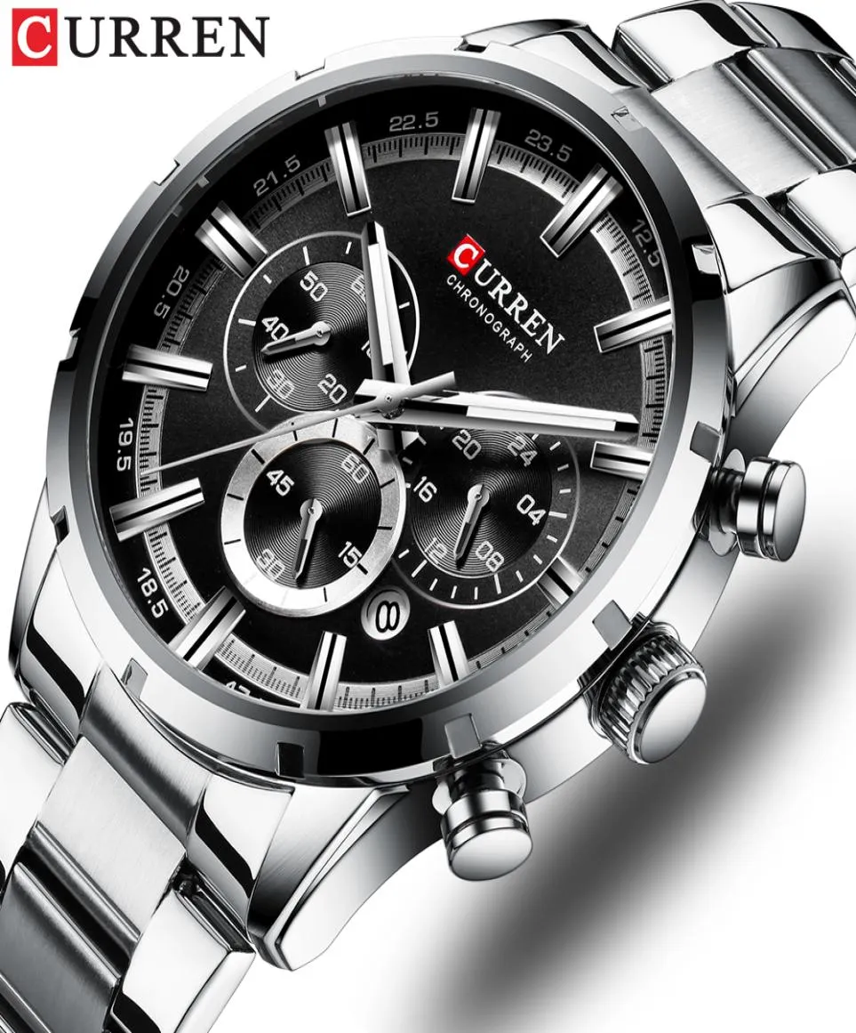 Curren Luxury Fashion Quartz Watchs Classic Silver and Black Clock Male Watch Men039s.