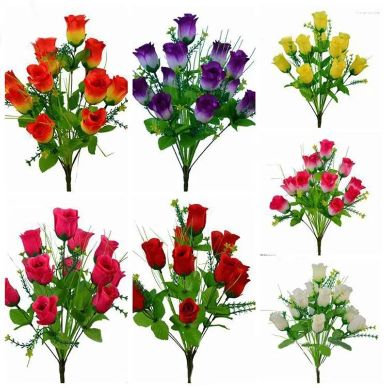 Dekorative Blumen 1 Blumenstrauß 12 Köpfe künstliche Frühlingsknospen Rose Seidengefälschte Blumenflores für DIY Home Garten Hochzeitsfeier Dekoration