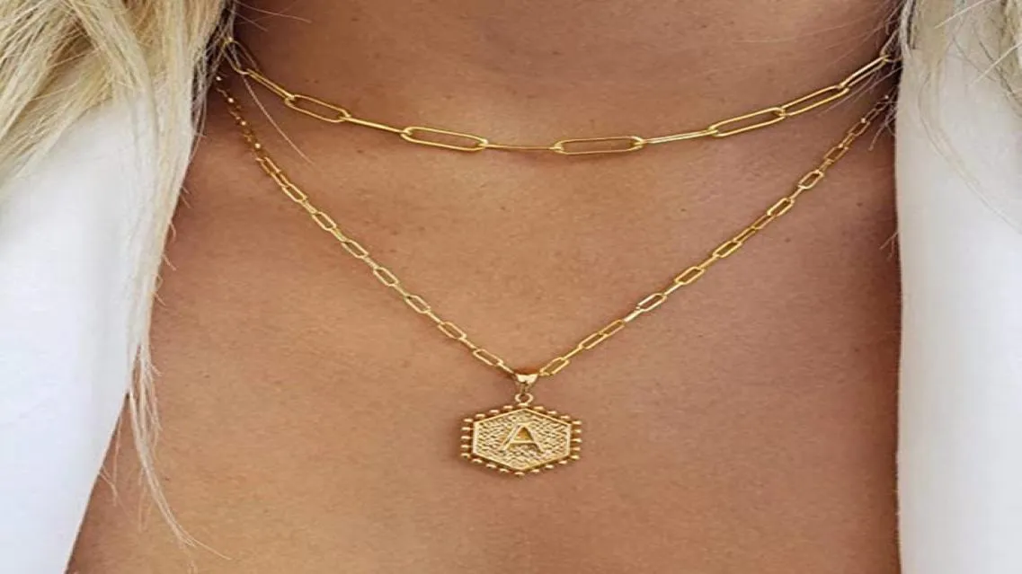 Donne Personalizzate 18K 14K Gold Gold Stratena di collegamento a strati Catena di collegamento Stainls Alfabeto in acciaio Lettera iniziale Collana a pendente gioiello2089800