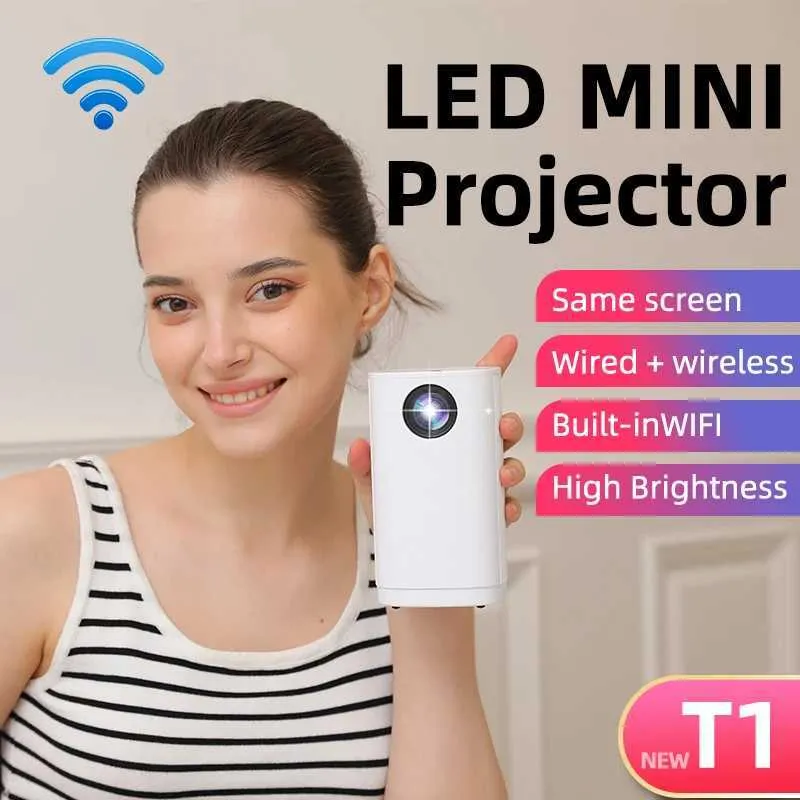 Projetores T1 Mini Projetor Wi -Fi Portable Home Theatre Beam Smart TV Box Sincronizado Android Mobile Led Video Projector 4K Movie J240509