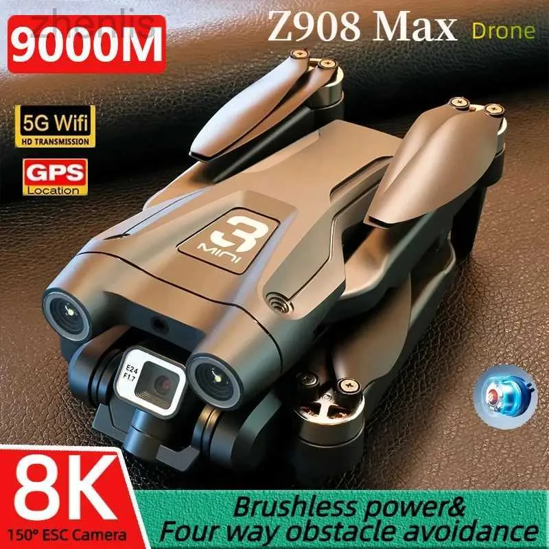 Drones Z908Pro Drone Profissional Motor sem escova 8K GPS Dual HD Photography Aerial FPV Evitar obstáculos dobrando quatro helicópteros 9000M D240509