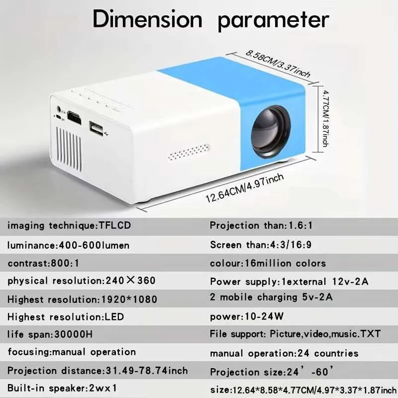 Projektory YG300 Mini Portable obsługuje zasilacz USB dla projektora Projekcja ekranu mobilnego Large Screen Movie HD Projector J240509