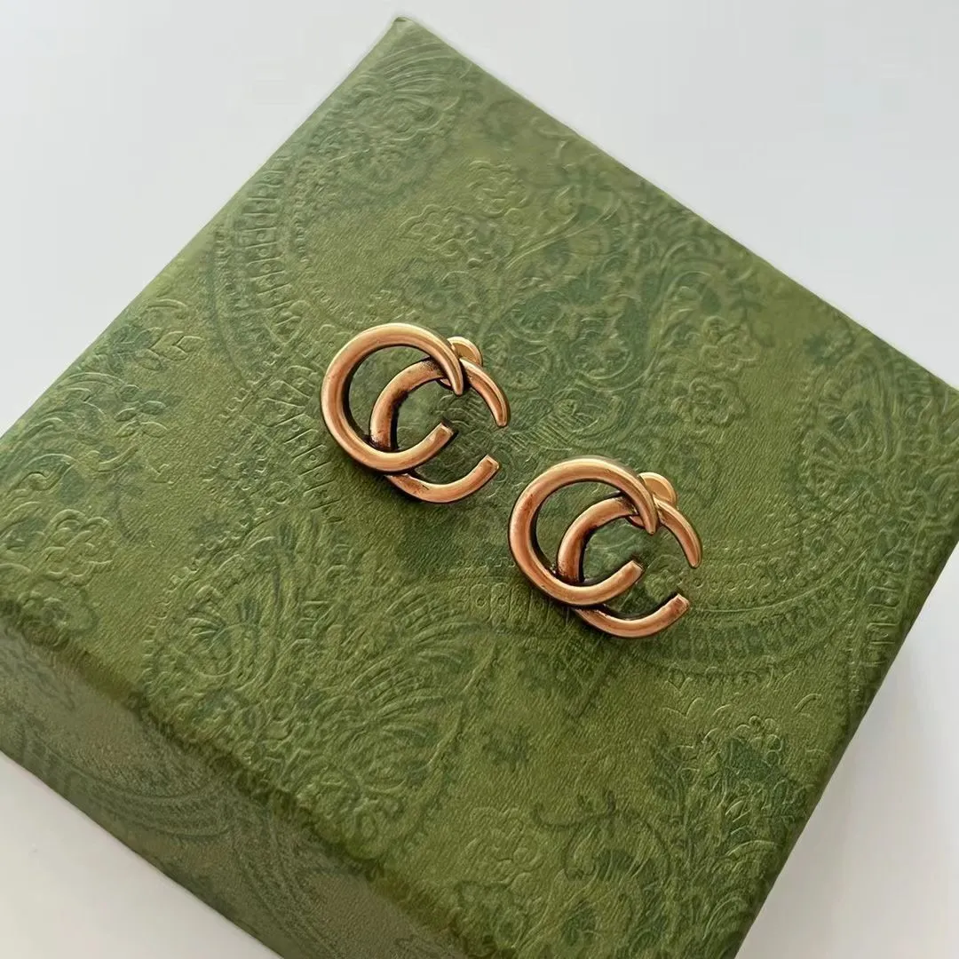 Classic Letter Earrings Studs Have Stamps Retro 14k Gold Earrings Designer For Women Wedding Party Birthday Gift Jewelry