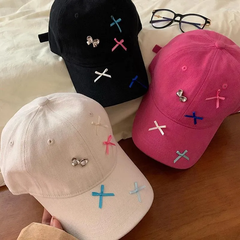 Ball Caps coréen Ins Baseball Cap Femmes Y2k Girls Colorful Bow Pape Papé Été Ajustement Coton Coton Soleil Papa Femme