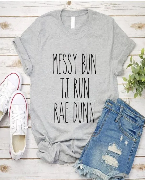 Niechlujne bun tj rae dunn tshirt harajuku w stylu niechlujny bun rae dunn letni krótki rękaw