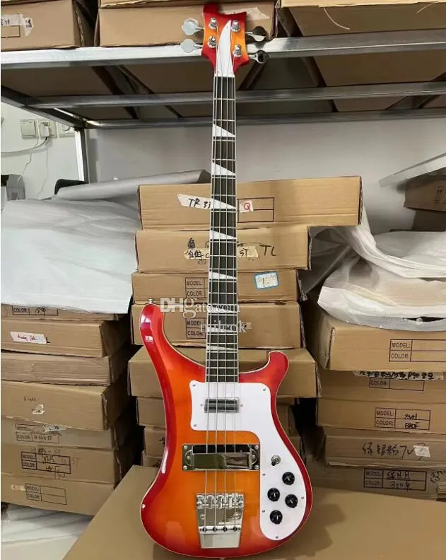 DHgate Iconic Rickenbacker 4003 Electric Bass Guitar Maple Wood Gloss Black with Case Musical Instruments