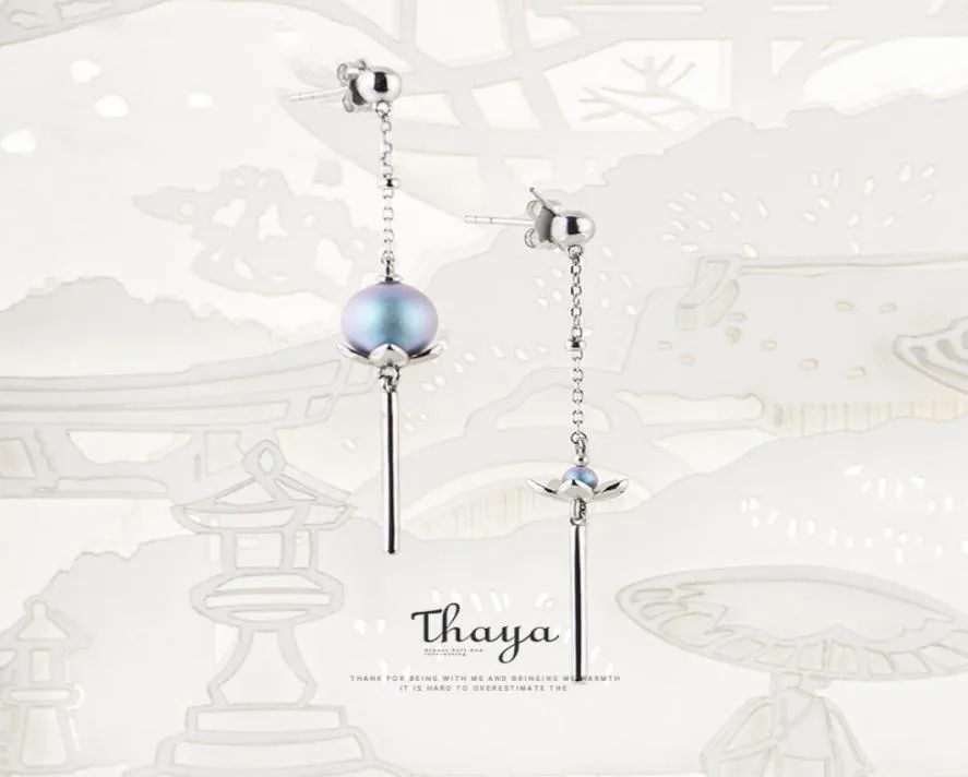 Thaya Chinese Style Asymétrie Blue Lotus Jewelry 925 Boucles d'oreilles en argent Design original pour les femmes spéciales Fine Bijoux CX2006248105523