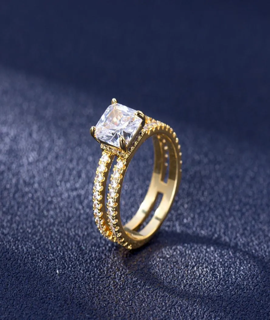 DoubleLayer 14K Ring si riferisce a quattro poti che allenano i gioielli di diamanti full women uomini anillos de sottile bizuteria 14 k anelli d'oro6231274