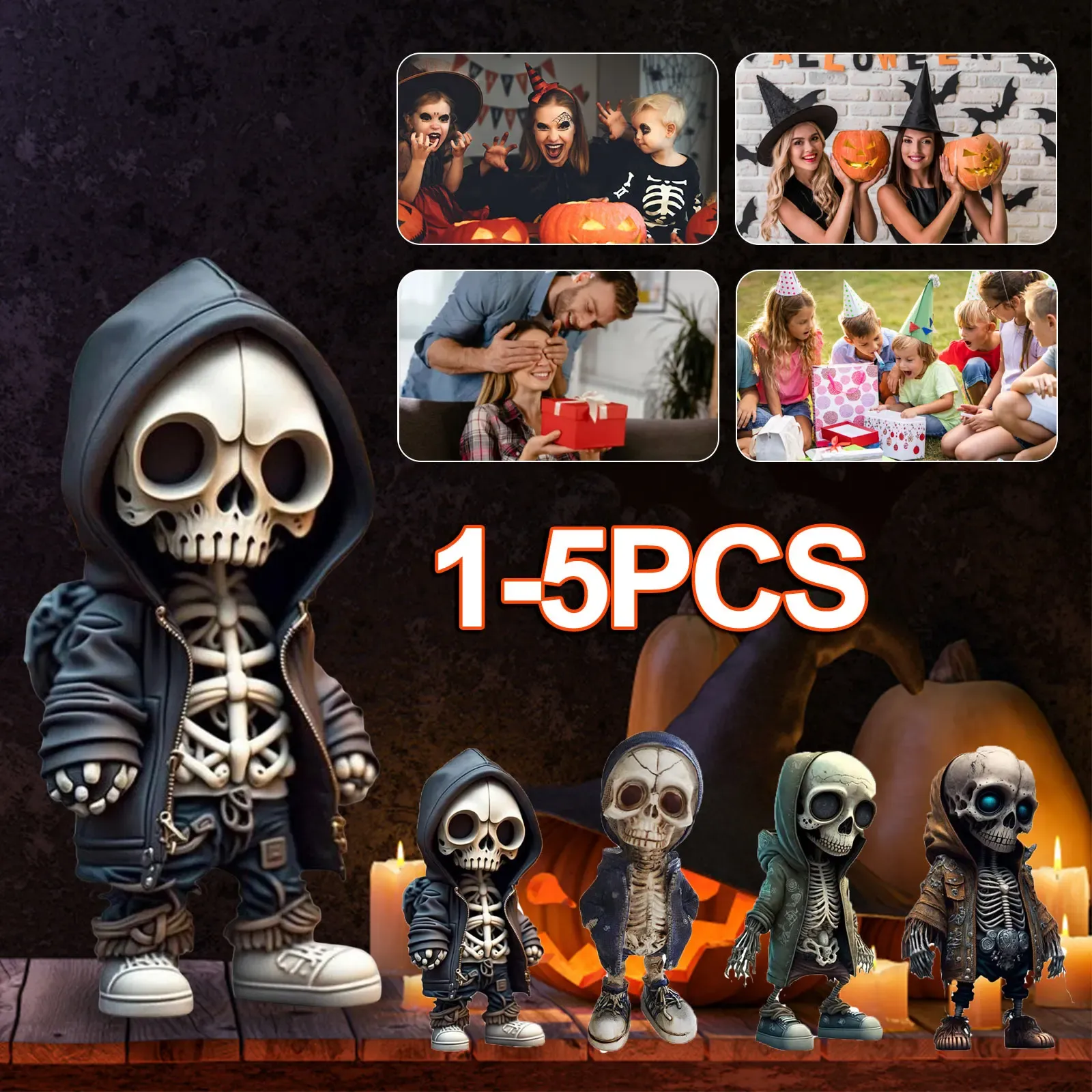 Miniatures 15pcs Cool Skull Dolls Squelette Figurines Halloween Squelette Doll Ornement Ornement Skull Figure Figure Figurine Statue Home Decor