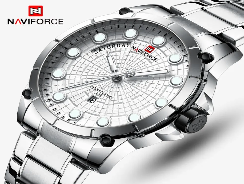 Nouvelles montres Men Brand de luxe Naviforce Men de sports Matches sportives étanches Quartz en acier complet Men039 Watch militaire Relogio masculino2293263