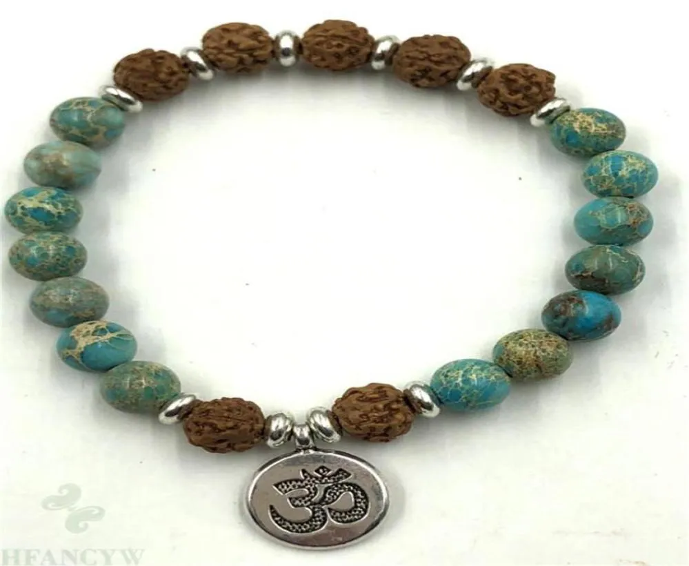 8MM Sky blue Imperial Jasper Mala Bracelet 3D pendant Spirituality Cuff Sutra Men Reiki Wrist Energy6431240