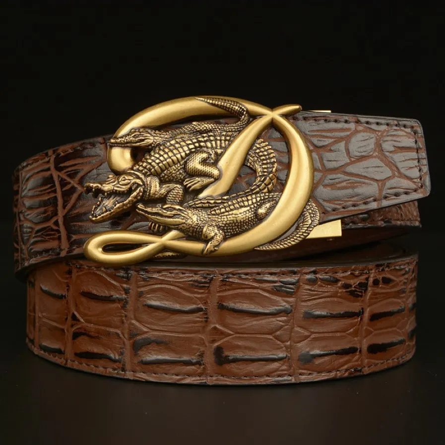 Crocodile Alligator Belt для мужчин Роскошные ремешки автоматическая пряжка с коровьем кожи на искренний кожа 2020 Дизайнерская высококачественная повседневная мода 242V