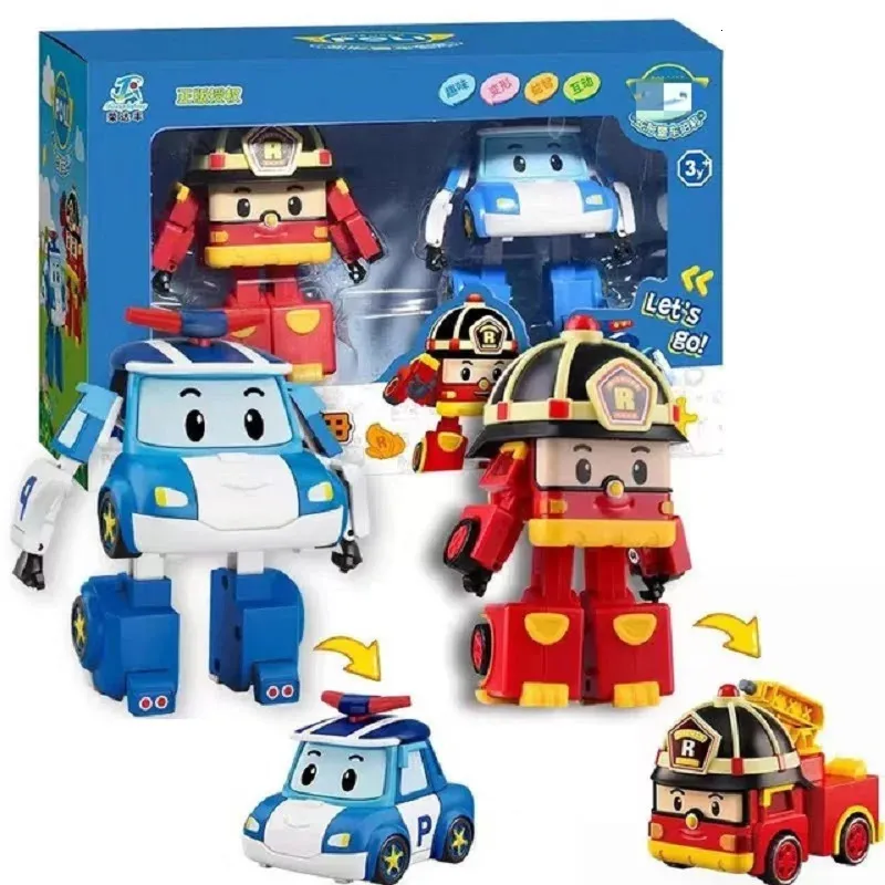 Wielka kreskówkowa akcja anime figurki robocar po li ambe roy helly transformacja robot montaż samochodu łamigłówki dla dzieci prezenty urodzinowe 240508