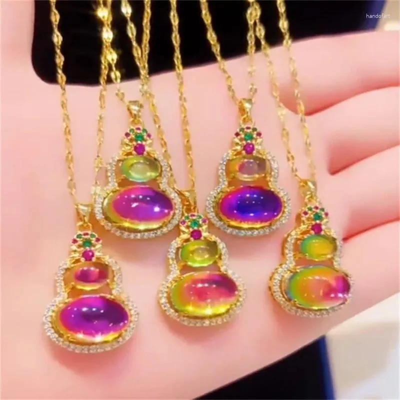 Подвесные ожерелья красочная счастливая сумка ожерелье инкрустации циркония геометрическая цепочка ключи