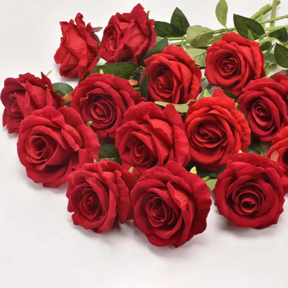 Fleurs de soie simple rose artificielle longue tige réaliste roses pour la fête de mariage à domicile décoration de la Saint-Valentin S