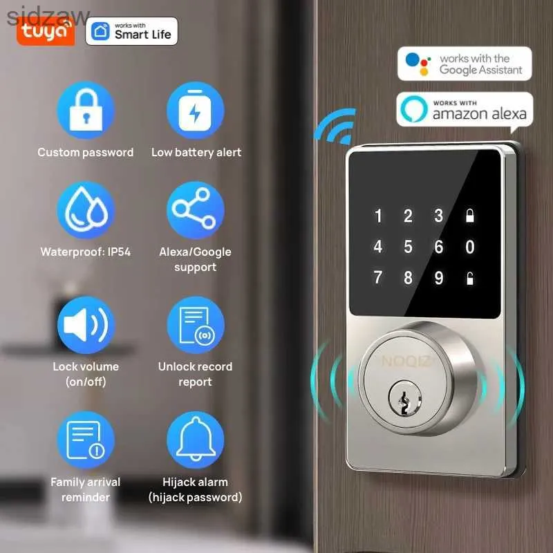 Verrouillage intelligent Tuya Home Smart WiFi Lock Keyless Entrée Lock de porte d'entrée avec écran tactile Contrôle de l'application Contrôle étanche IP54 Alarme de batterie basse wx