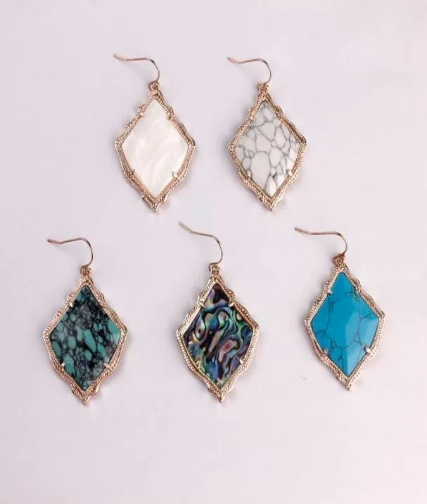 Brand New Designer Abalone Shell Kirsten Style Drop Earrings Faceted Natural Stone Turquoise Geometric Classic Drop Earrings Fashi2931123