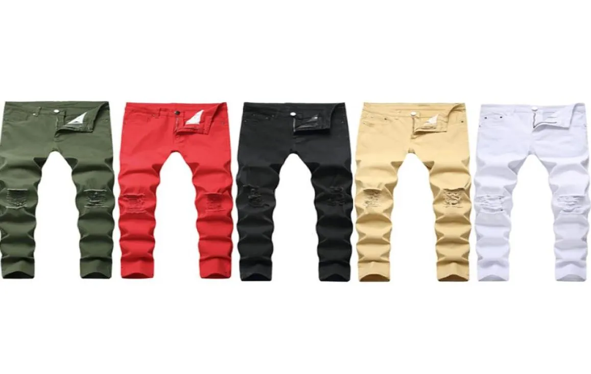 Men039S Jeans Man Swag Mens Designer Brand Zwart Skinny gescheurde vernietigde stretch Slim Fit hopbroek met gaten voor mannen Fashion 9099444
