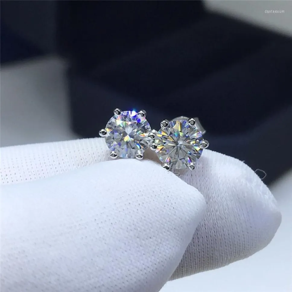 Stud Earrings 18K White Gold Plated Diamond Test Past Round Brilliant Cut 2 Carat D Color Moissanite Silver 925 Original Jewelry 216z