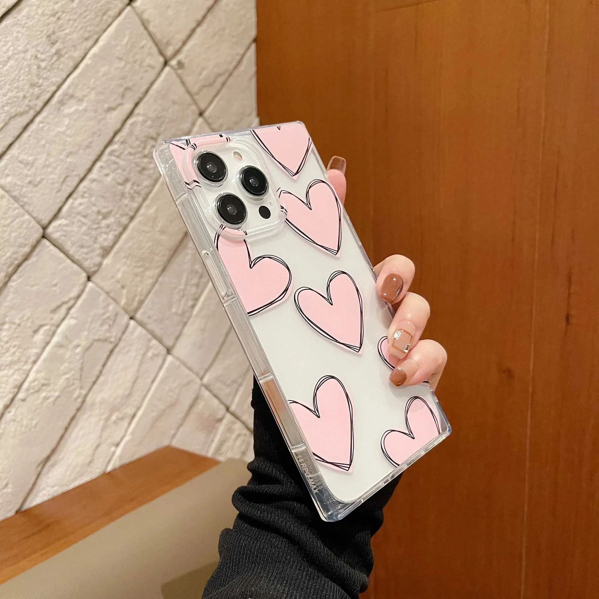 Cois de téléphone portable Case de téléphone en forme de coeur rose pour iPhone 14 13 12 11 Pro Max Soft TPU Téléphone pour iPhone 11 xr 7 8 Plus J240509