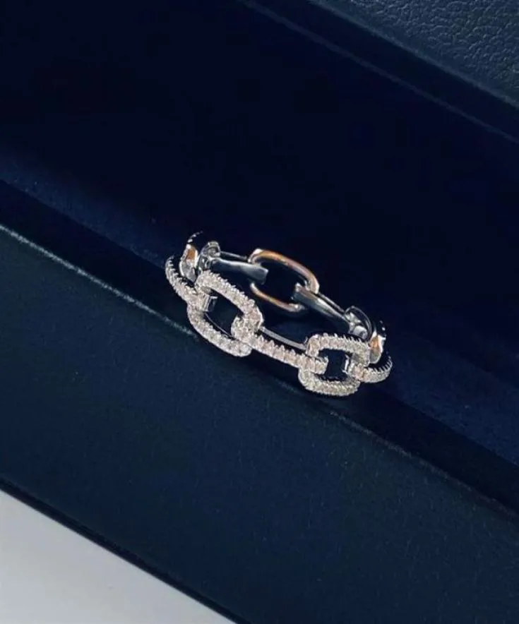 925 Sterling Silver Chain Link Ring CZ Diamond Wedding Finger Rings Hop Hip Fashion Sieraden Gift voor Women235S8811323