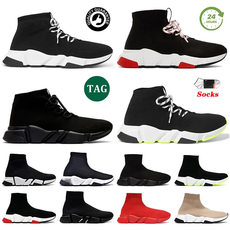 Top Designer Femmes Speets Flat Socks Chaussures Classic Tynit All Black Blanc rouge Rose rose clair Clear Sole Graffiti Laceup Laceurs Platform Bottoms Trainers pour hommes