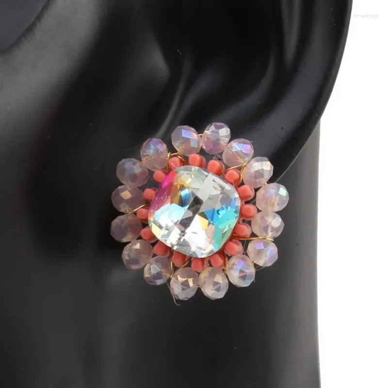 Orecchini per borchie Florosy Fashion fatta a mano Crystal di perle in resina grosso per donne intrecciate intrecciate gioielli intrecciati di San Valentino Gift