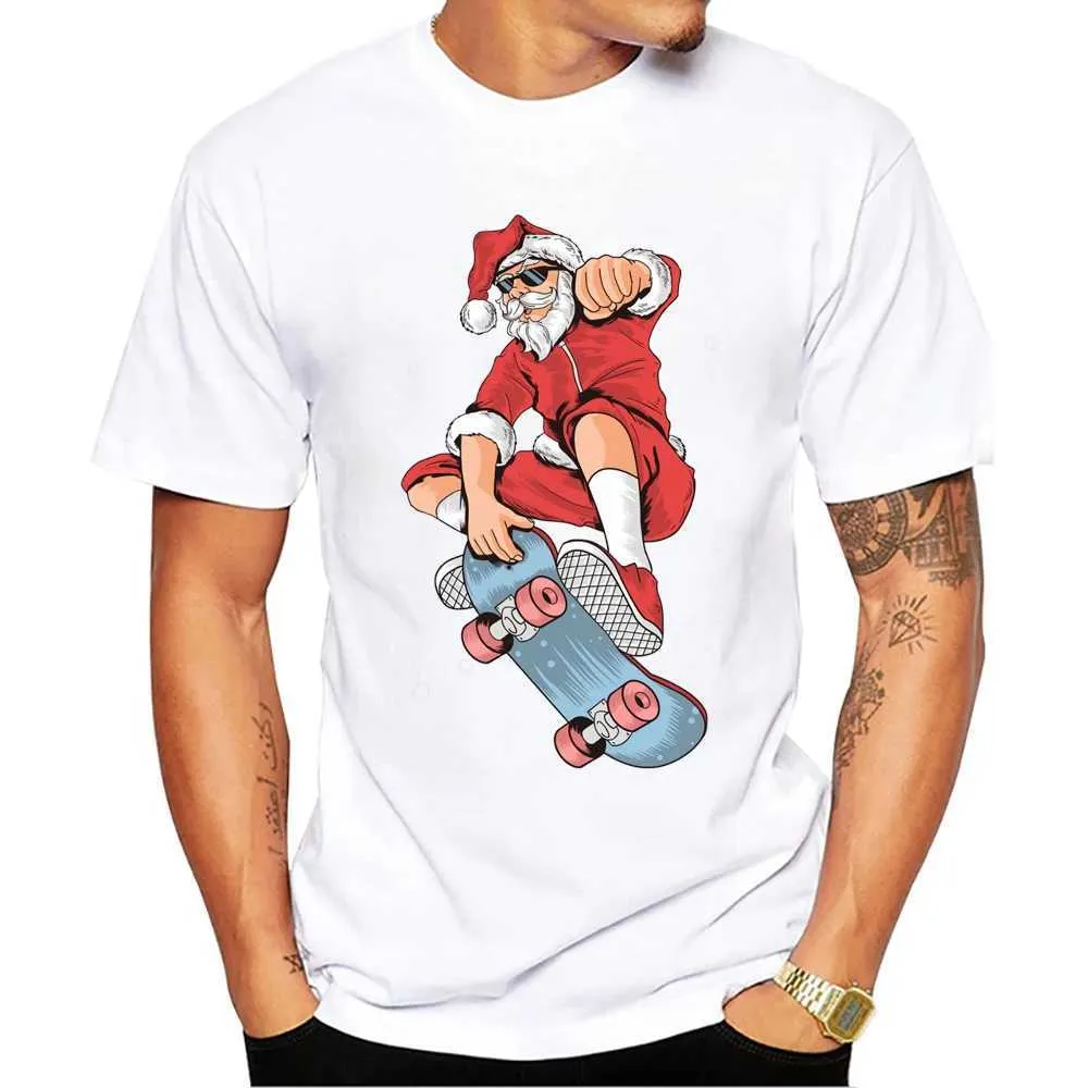 Herr t-shirts thub nyaste jul män t-shirt skateboard cool jultomten tryckt t skjortor korta slve tshirts harajuku t y240509