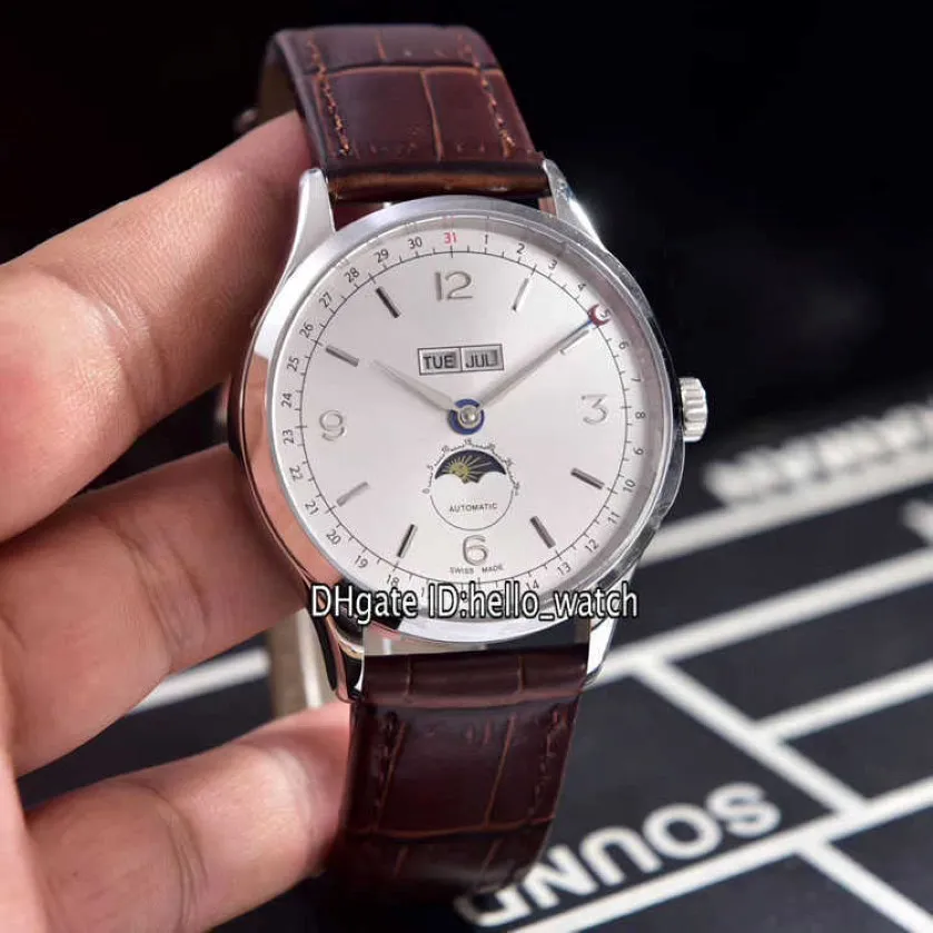Montres Men Luxury Marque pas cher patrimoine Big Date U0112538 White Dial Automatic Moon Phase 0112538 Mens Watch Steel Case Brown Leather 286S